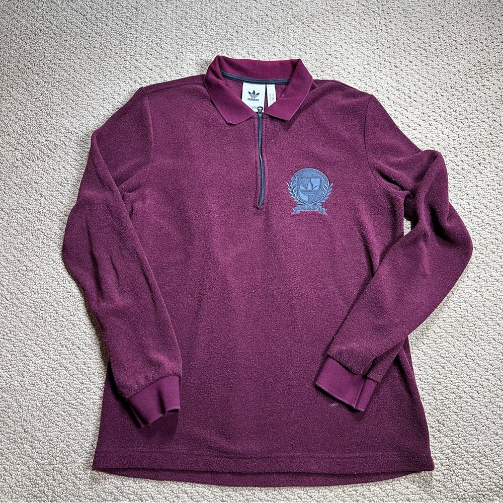 Vintage Y2K Grandpa Vibe Adidas Maroon Long Sleeve Half Zip‎ Polo Sweater Sz S